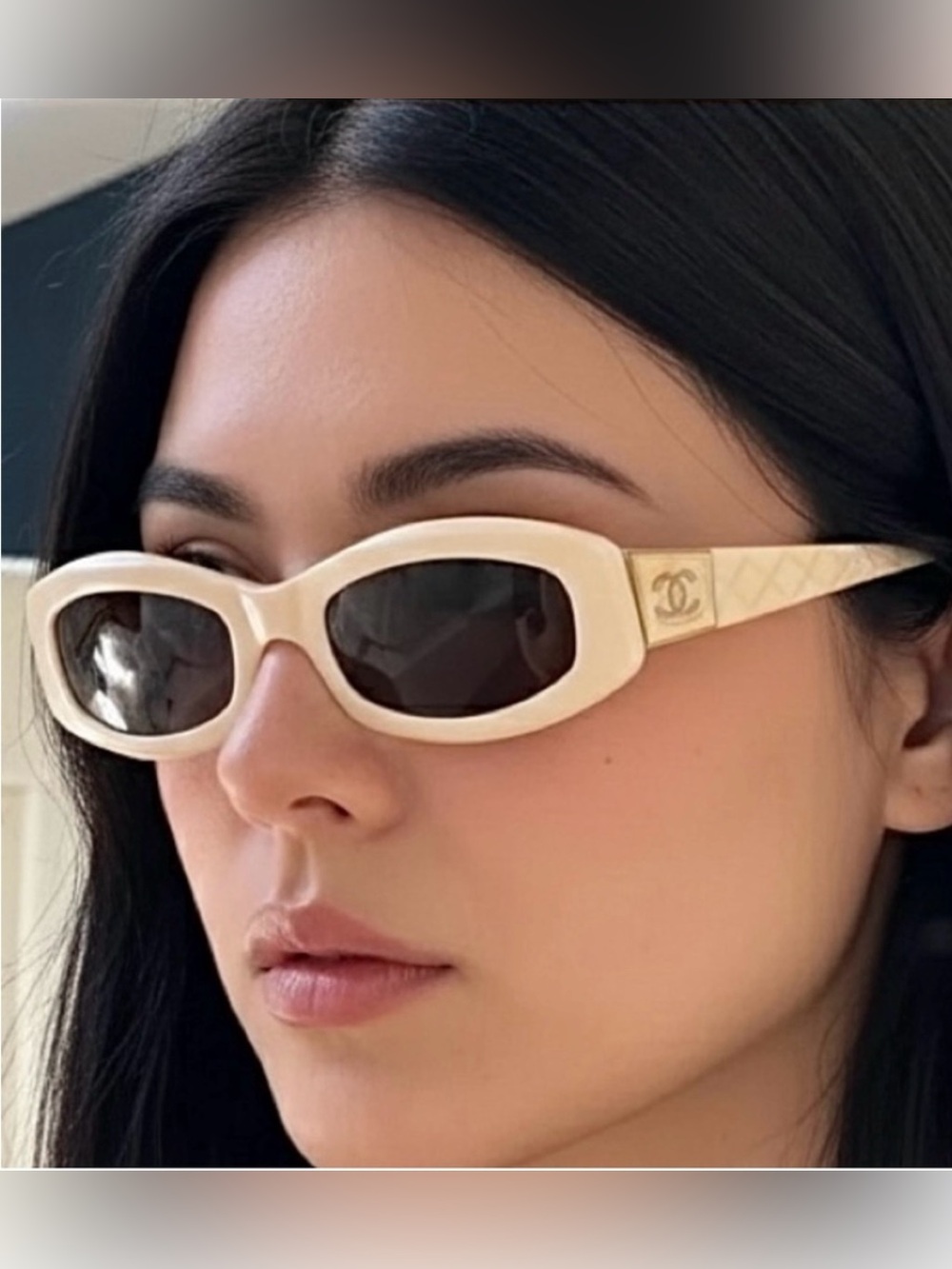 CHANEL Vintage 5014 Cream & Gold Accents Frame Sunglasses Made In Italy Y2K